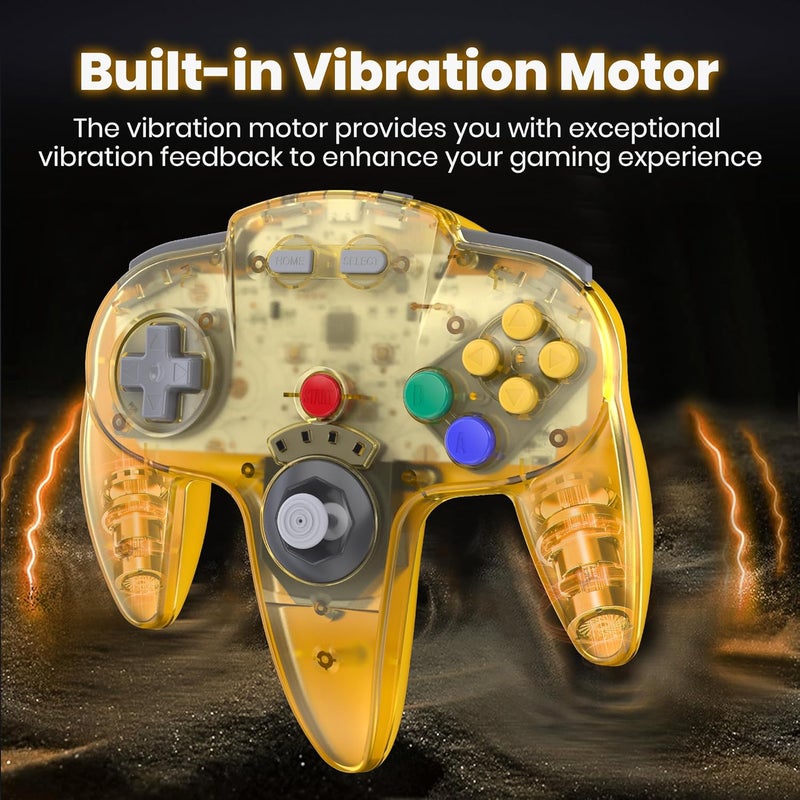 SAFFUN 2 Pack Wireless N64 Switch Online Controller, 2.4 GHz USB & N64 Receivers, Compatible with Windows PC macOS, N64 / Switch / NSO - (Rechargeable) (Plug and Play) (Built-in Rumble) (Clear Yellow/Black) - Image 2